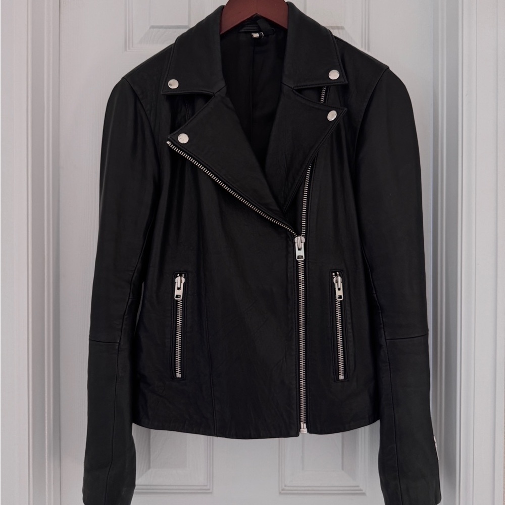 Topshop Genuine Leather Moto Biker Jacket Bkack Size 8